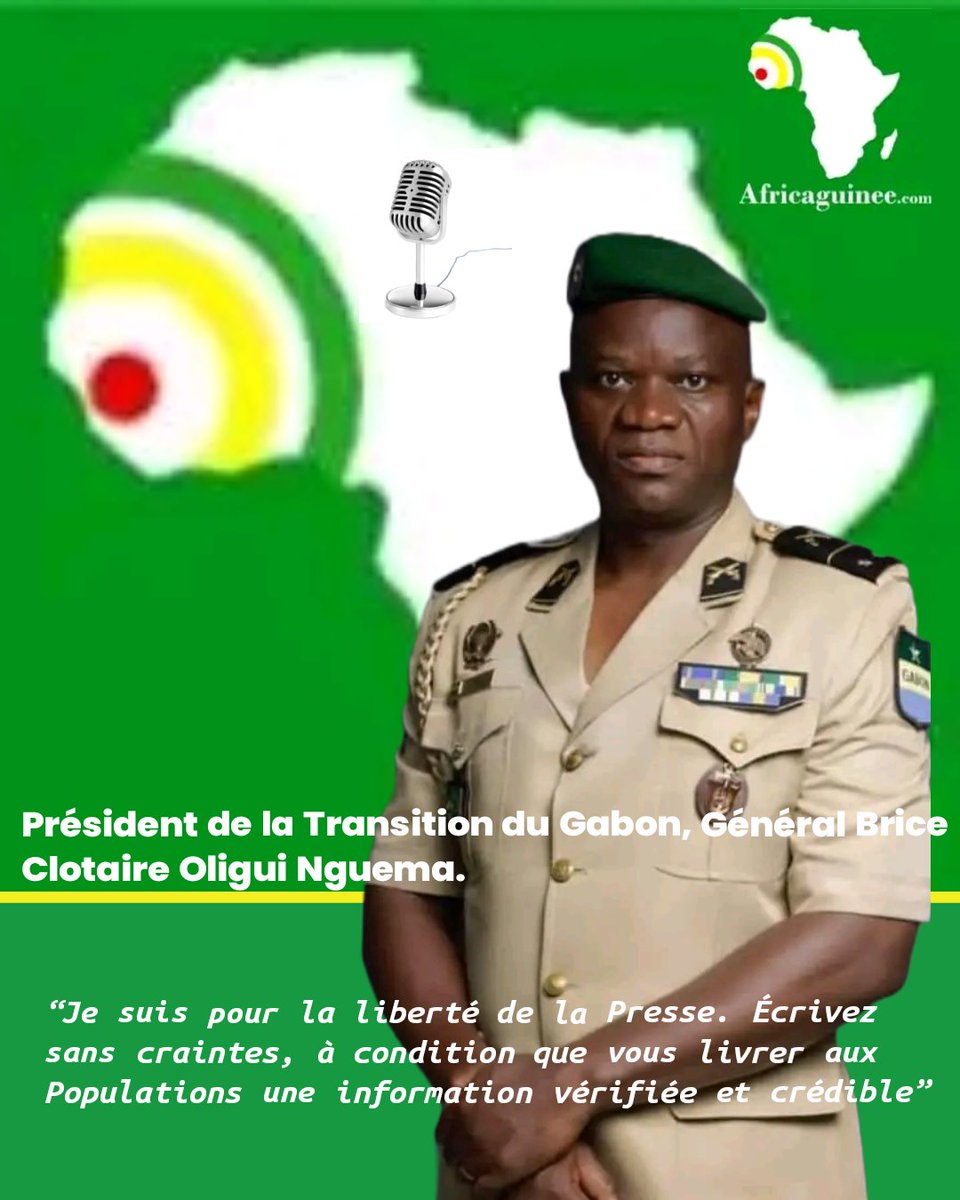 Africaguinee's tweet photo. Président de la Transition du Gabon🇬🇦, Général BRICE CLOTAIRE OLIGUI NGUEMA sur...🎙👇
#GabonTransition
#Africaguinee https://t.co/zeKoW2MciO