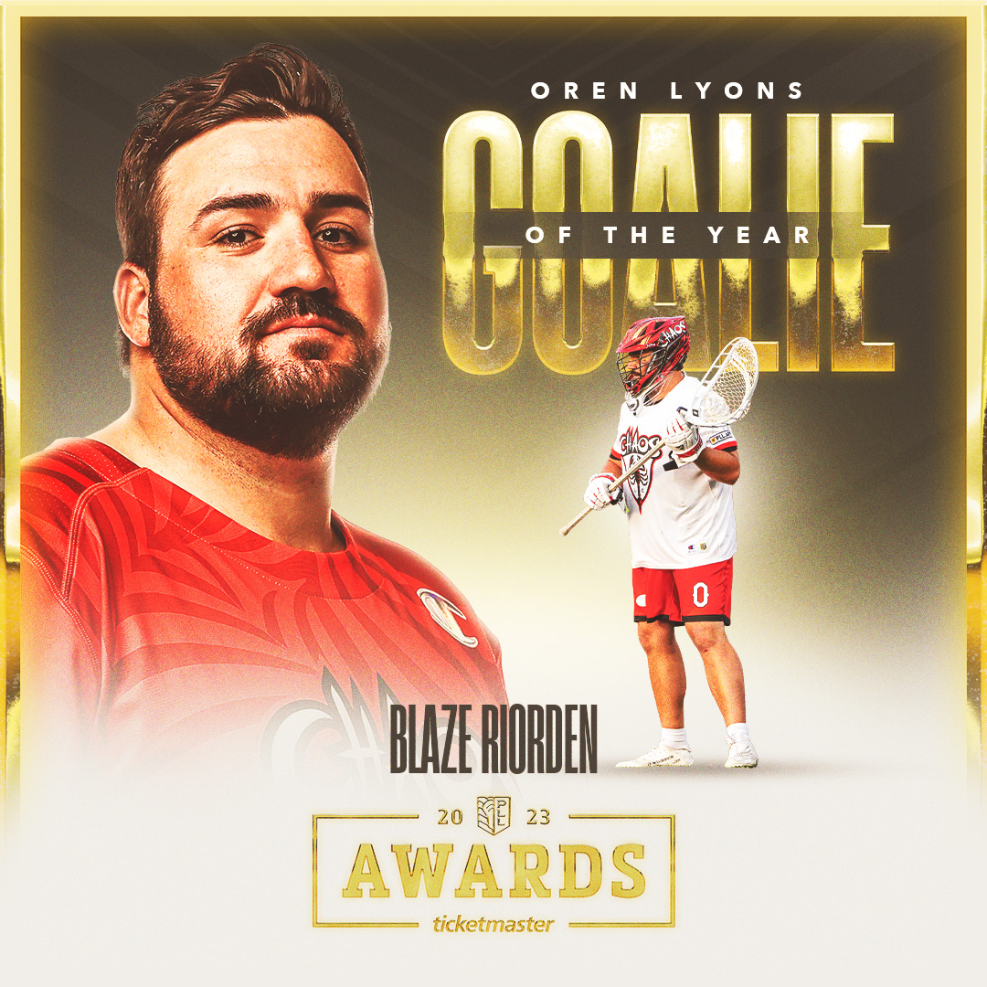 PremierLacrosse's tweet photo. BLAZE RIORDEN 🦂 Your 2023 Goalie of the Year

@BRiorden10 | @PLLChaos https://t.co/1dDhWg3TRt