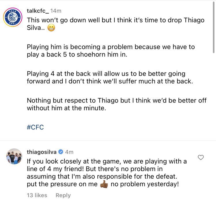CFCPys's tweet photo. Thiago Silva responds to criticism 👇🏻 https://t.co/FUGuymtZjb