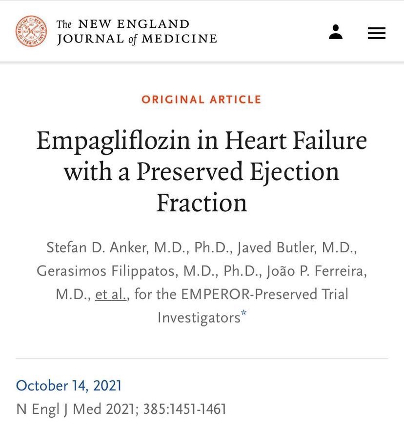 CardiacTrials's tweet photo. SGLT2 inhibition for HFpEF?👇The first positive study with a hint of mortality reduction in HFpEF. Prior studies have largely been negative, with the notable exception of TOPCAT, wherein spironolactone showed hospitalization reduction alone. EMPEROR-Preserved Trial, NEJM 2021 ♥️ https://t.co/4ZTnzKkYvT