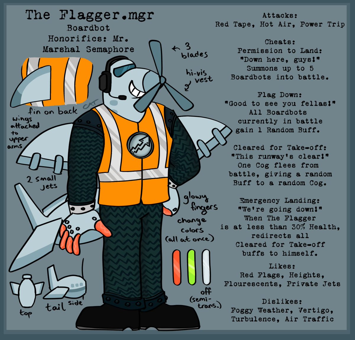 catwantsfishie's tweet photo. New Cog oc, The Flagger! :) #ttcc #boardbot #anthroplane #digitalart #toontowncorporateclash https://t.co/Jx5oda3TX8