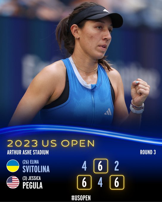 Graphic: Jessica Pegula defeats Elina Svitolina 6-4, 4-6, 6-2 in Round 3. 