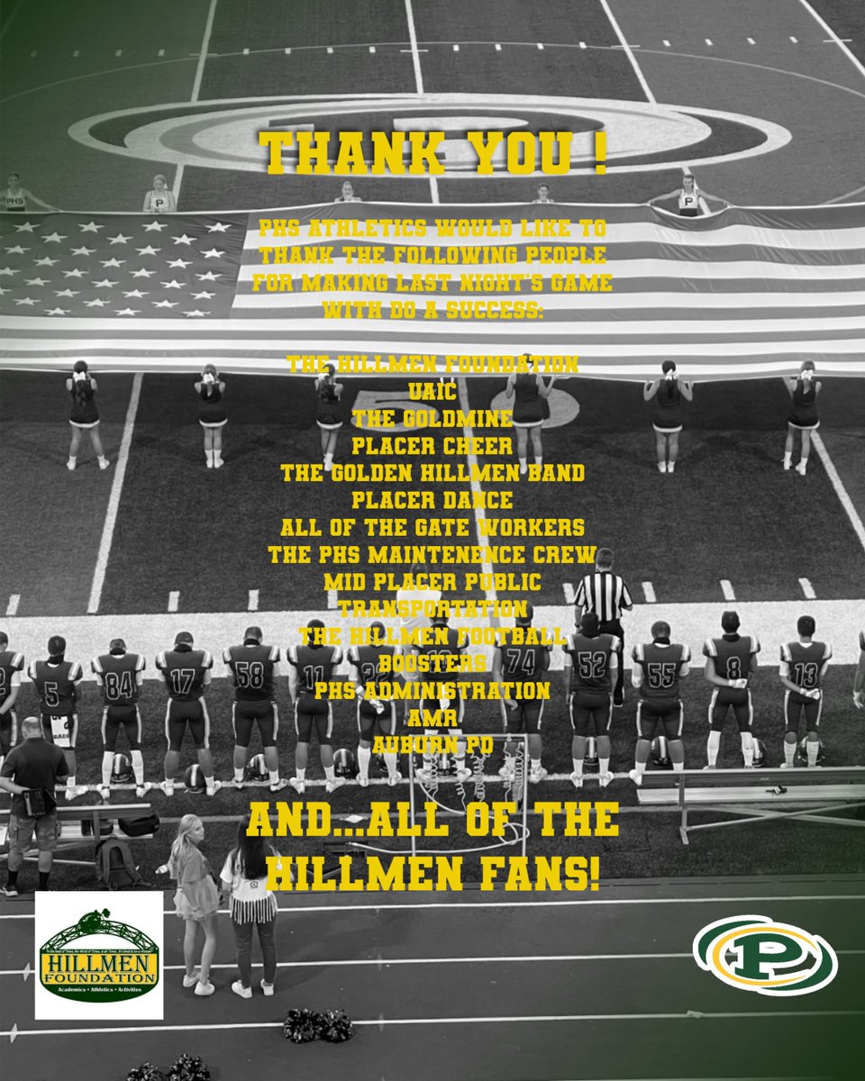 Placer Athletics would like to apologize for omitting a couple of groups from its original post. It was not intentional, but it was a late night! GOHILLMEN!