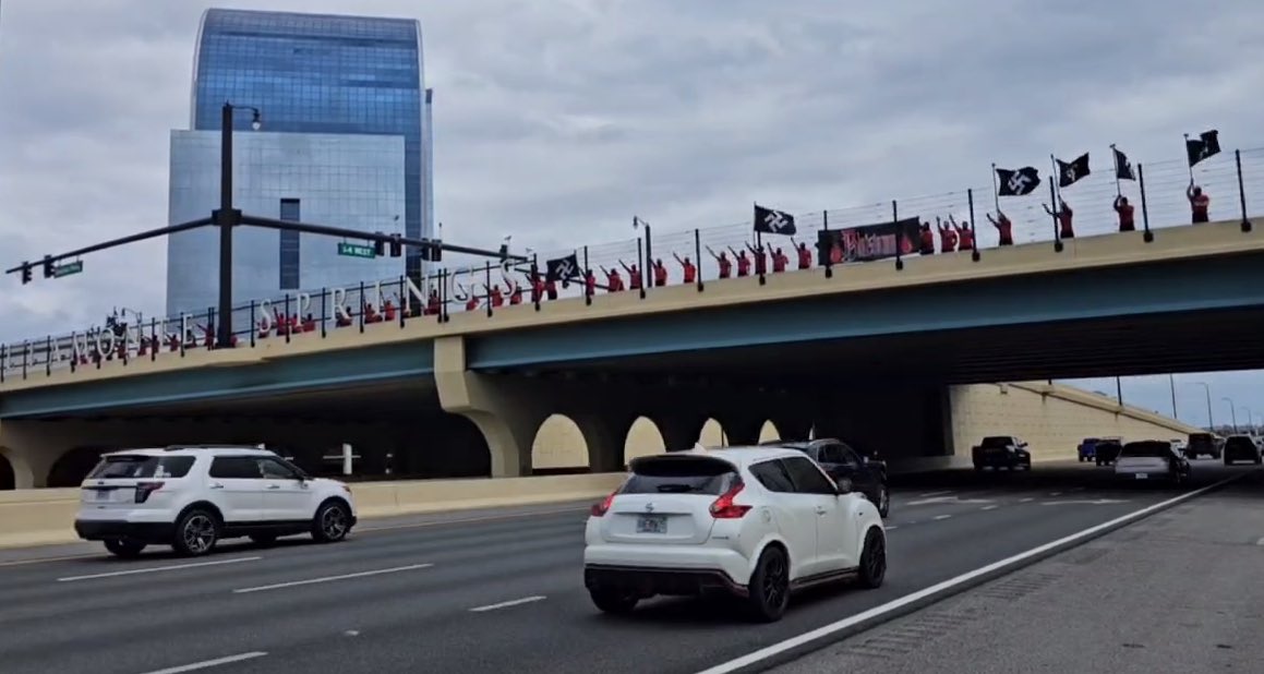 Hate in America:

White supremacists march in Florida today, one week after deadly hate-fueled attack in Jacksonville. During this one, participants held swastika flags, performed Hitler salutes and shouted, “White power” and “Jews will not replace us.”