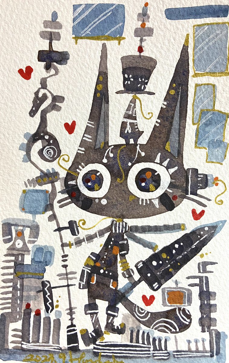 「かかってきなさい! 」|ほんだ猫 (不思議風景と猫を描くぶるべり)のイラスト