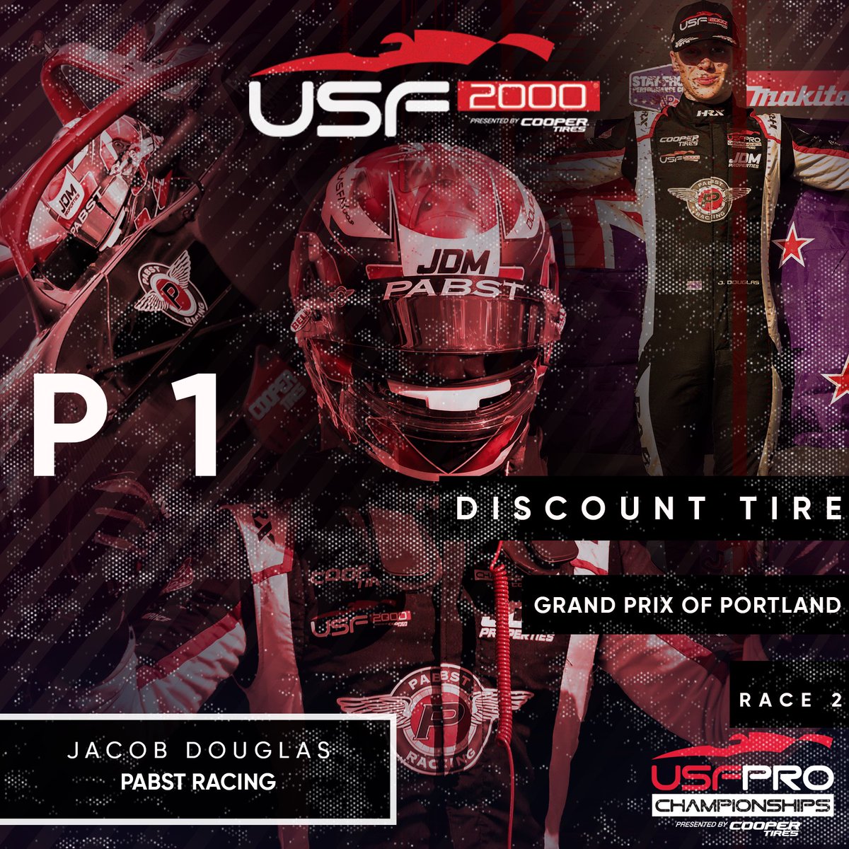USF2000's tweet image. BACK TO BACK JACKS ‼️😤

Jacob Douglas snags a second straight win at @portlandraceway — not a bad way to follow up your first-ever win 👀

#USFPro | #TeamCooperTire