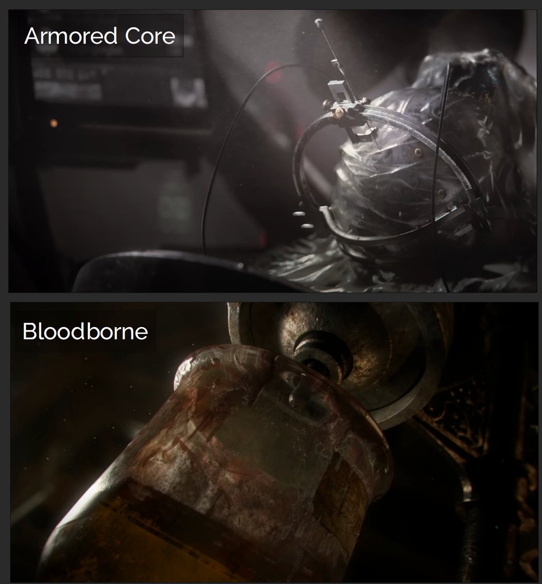 Maria_Hime77's tweet photo. My brain can not unlink those 2 shots as they are equally charming to me😳. #amoredcore #FromSoftware #Bloodborne https://t.co/rl9O7BfZJj