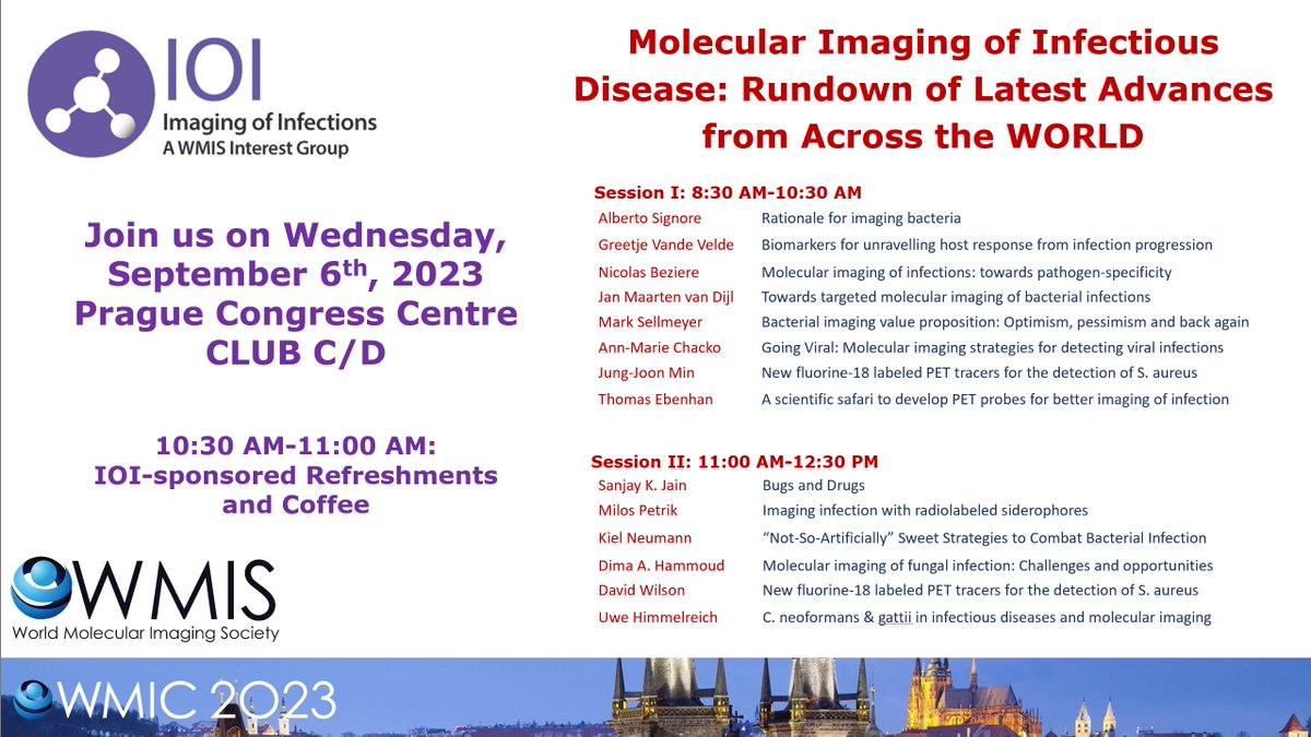 Looking forward to seeing everybody @WMISWMIC 2023 in Prague in a few days. Our Sep. 6th 'Imaging Of Infection' (IOI) workshop this year includes speakers from around the world discussing their work. All you need to know about imaging infection, don't miss it!  @WMIS_IOI