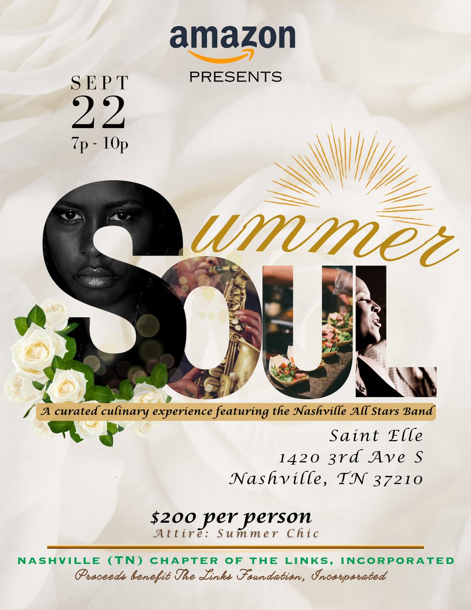 morespirit's tweet photo. The Nashville Chapter of the Links, Inc. invite you to join us at Summer Soul, an evening of fun, food, music, and Soul! https://t.co/syanMSy3j7