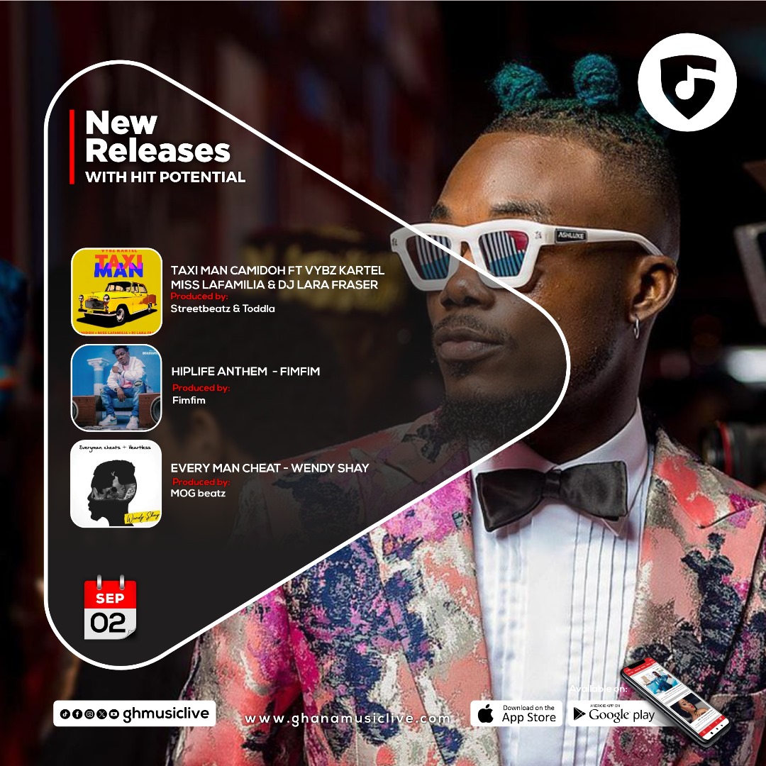 ghmusiclive's tweet photo. Here is a list of #potentialhits released this week; 
Taxi Man - @Camidoh
Produced by @TeamStreetBeatz

Hiplife Anthem - @FimFim_GH
Produced by @FimFim_GH

Everyman Cheats - @WendyAddogh
Produced by @MOGBeatz

#ghmusiclive 
#musiconthego https://t.co/4LQss1vdwO