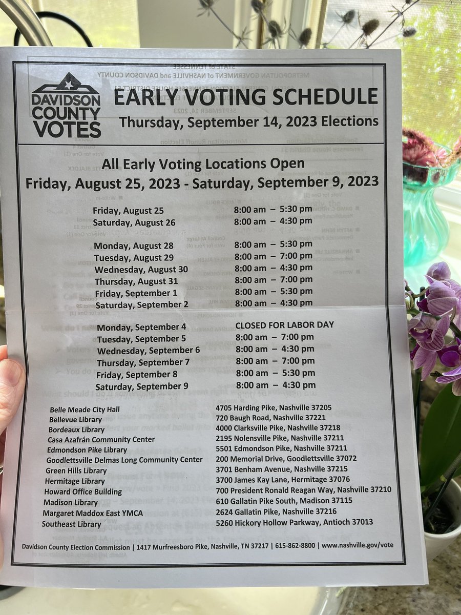 🗳️Make your plan for Tuesday - Saturday of next week! Invite a friend. Take your family. #VoteEarlyNashville