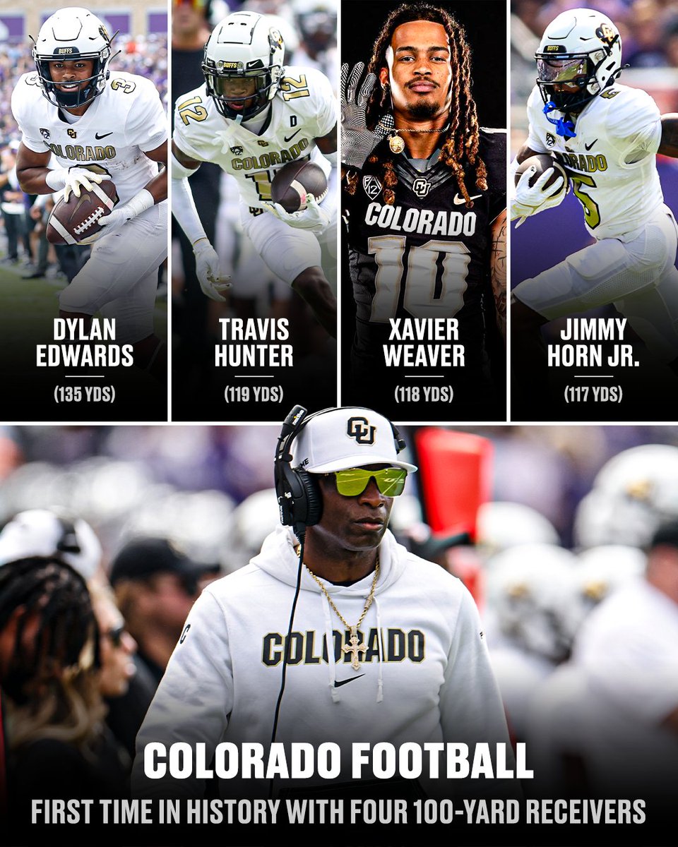 Colorado had 4️⃣ 100-yard receivers in a game for the first time in school history 🤯 

The Coach Prime era is here‼️ 

(📸: <a href="/CUBuffsFootball/">Colorado Buffaloes Football</a>)