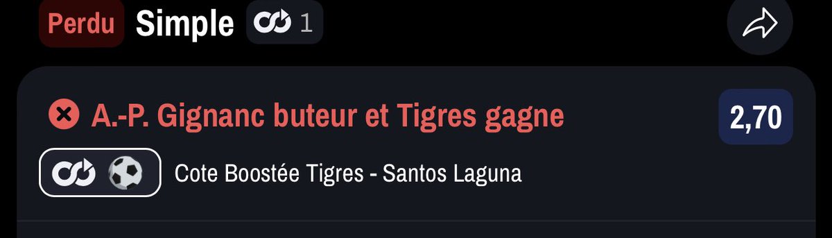 Topher9578's tweet photo. @WinamaxSport Par contre quand le pari est perdant vous remboursez pas hein ! Alors que vous avez fait une erreur sur le nom du joueur « GIGNANC » au lieu de « GIGNAC » !!! Assumez vos conneries et payez votre dû ! https://t.co/Xihlhf36YW