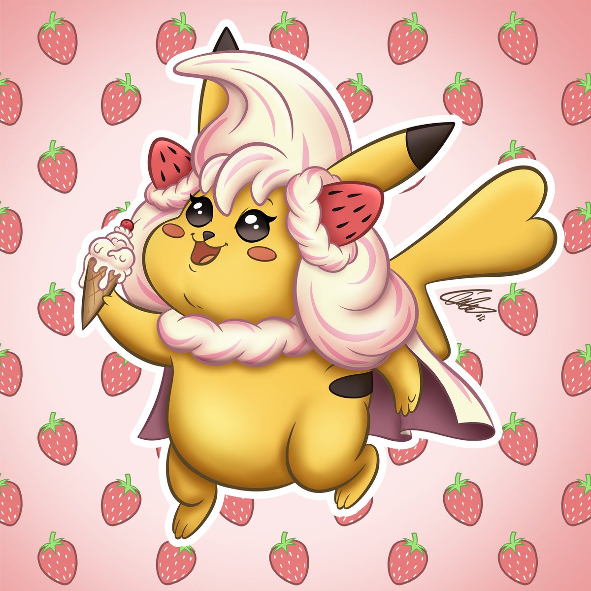 GioolioDraws's tweet photo. Pikachu got a sugary makeover! Check out this sweet Alcremie outfit I drew! What do you think? #pikachuart #pokeart #pokemon #pikachu #alcremie #digitalart #digitalartist #illustration https://t.co/tbuY1kK7VU