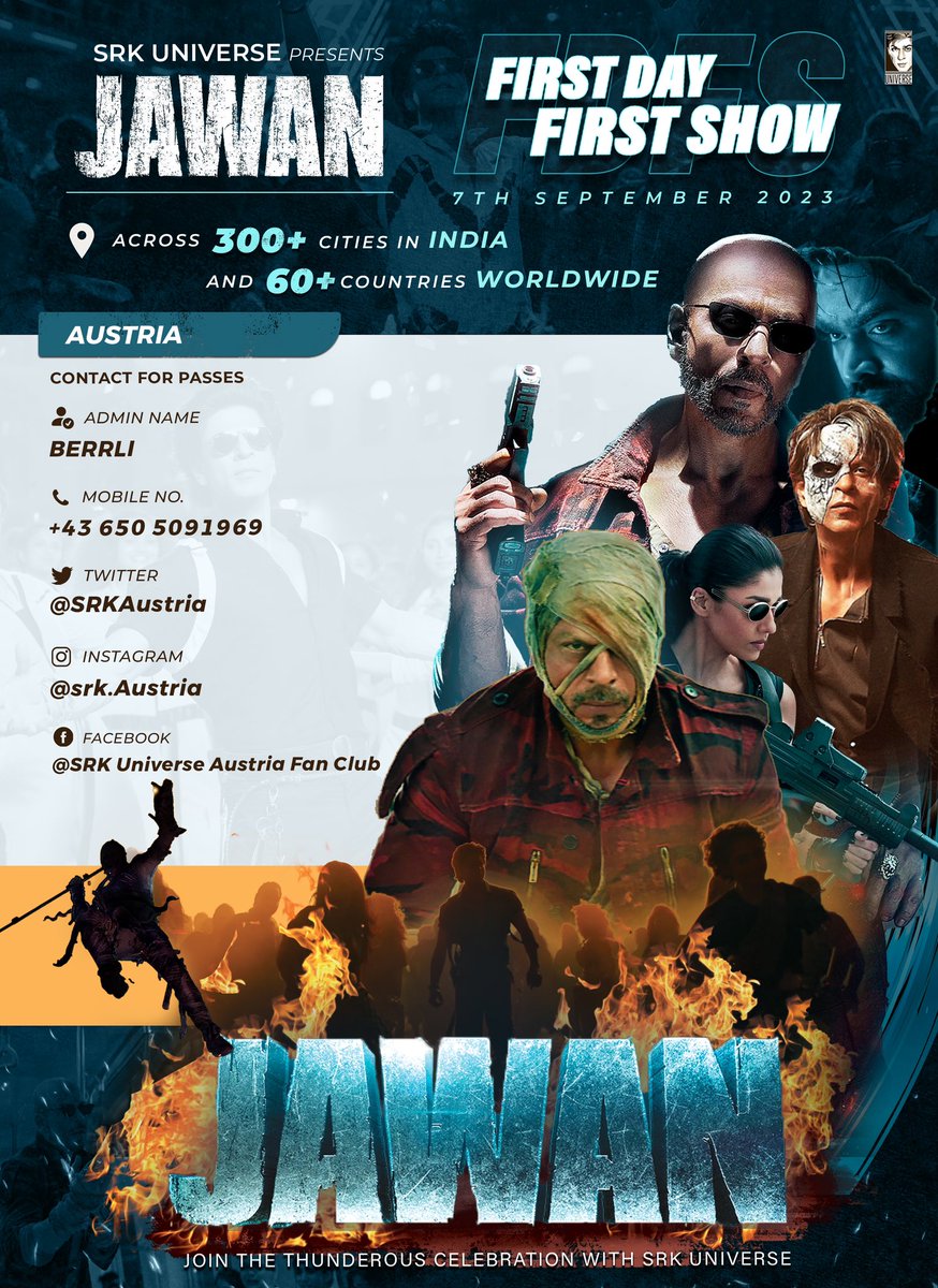 SRKAustria's tweet photo. 5 TAGE BIS JAWAN π₯
Wir freuen uns riesig auf unsere #JawanFirstDayFirstShow
Wann: π
7. September
Wo: π¦ Cineplexx Milleniumcity Kino Wien π¦πΉ
DM fΓΌr mehr Details π₯
Kauft jetzt Eure #Jawan-Tickets ποΈ und seid mit dabei:
https://t.co/hIfxMdxqyg
#JawanInAustria
#5DaysToJawan https://t.co/ziQwr1VXMH