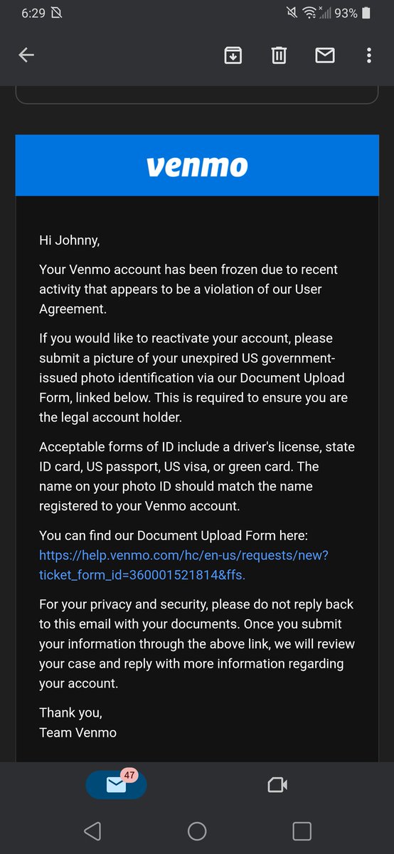 xtypedeaf's tweet image. This is an example why we need to say NO to companies like @Venmo @VenmoSupport 

They are trying to make me send in a photo of my ID so I can get my $45 that someone paid me for online services 

I hate your shit Venmo. This is wrong on so many levels. Give me my money NOW!!!