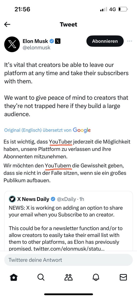 IwanImhof's tweet photo. @cb_doge CHECK OUT that translation of elons tweet in german 🤔 https://t.co/gV8toA5YUG