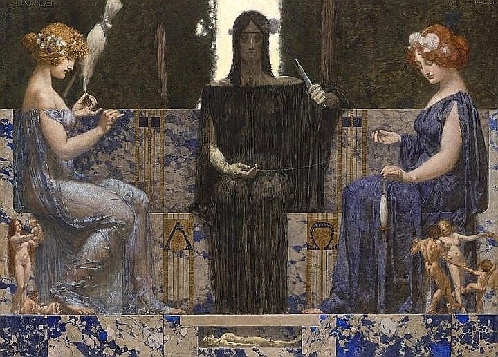 dreamerbook's tweet photo. 'The Three Fates' by Alexander Rothaug, 1910

#painting #thethreefates #greekmythology https://t.co/4ujuS4INXf