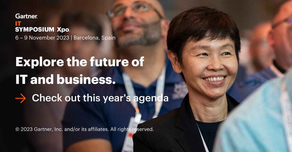 Join your peers at #GartnerSYM in Barcelona to discuss cybersecurity, customer experience, data analytics, executive leadership and the impact of generative AI on every industry and job role. Explore the full agenda now: gtnr.it/3L7BR8a #CIO #IT