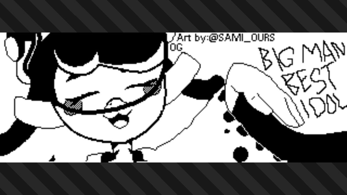 T_PlayersDen's tweet photo. Monochrome version of artwork made by @SAMI_OURS of big man for splatfest I made #Splatoon3 #NintendoSwitch https://t.co/xXsiPRs1Yc