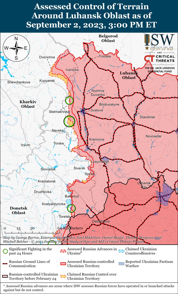 TheStudyofWar's tweet photo. NEW: Ukrainian forces continued counteroffensive operations in western #Zaporizhia Oblast and reportedly advanced on September 2. Ukrainian forces also reportedly advanced near #Bakhmut &amp; in western #Donetsk Oblast.

Latest on #Ukraine w/ @criticalthreats: https://t.co/TqmZQlp70i https://t.co/j0J0IHIuWS