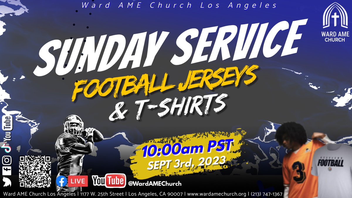 Join us TOMORROW for worship, and wear your football jersey or T-shirt @Ward AME Church at 10am👏🏾👏🏾

Come worship with us & invite someone to church! We have a seat just for you!

#sundayworship #sundaysareforchurch #worship #faith #praise #God #daretohope