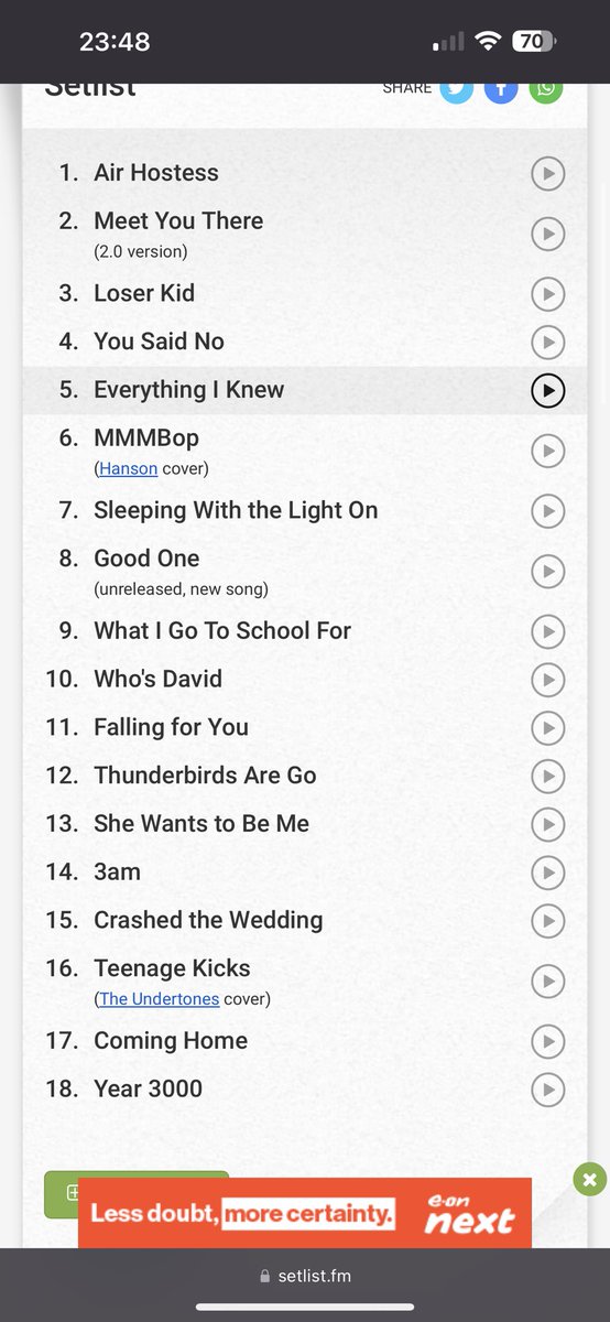 I_Salute_Cheryl's tweet photo. BUSTED GREATEST HITS TOUR SETLIST 🎸 (source- Google Setlist FM) #Bustedtour https://t.co/xryklYVzsn
