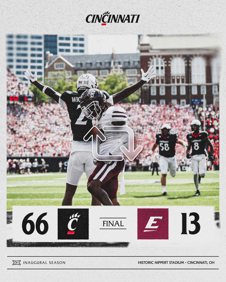 Happy Satterday from the #Bearcats‼️

QB Emory Jones accounts for SEVEN touchdowns as <a href="/GoBearcatsFB/">Cincinnati Football</a> rolls in the first game of the <a href="/Big12Conference/">Big 12 Conference</a> era.