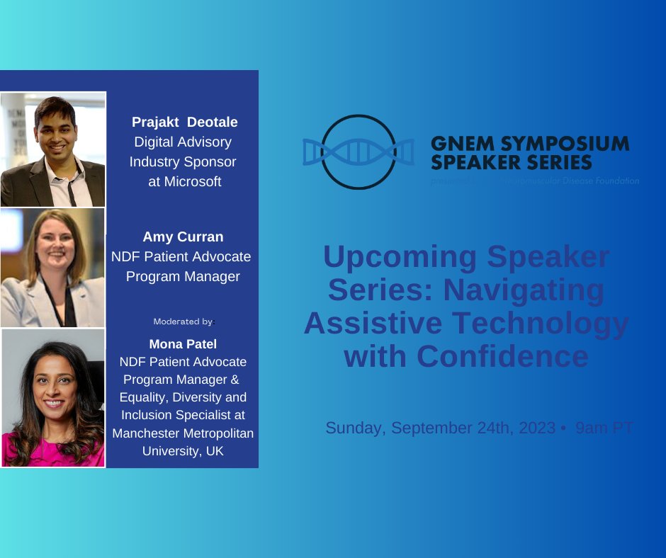 Come join our upcoming Speaker's Series 'Navigating Assistive Technology with Confidence' on September 24th @9 AM PT! It is easy to join, click the link below! We are excited to see you:) ndf.ticketspice.com/2023-gnem-spea…