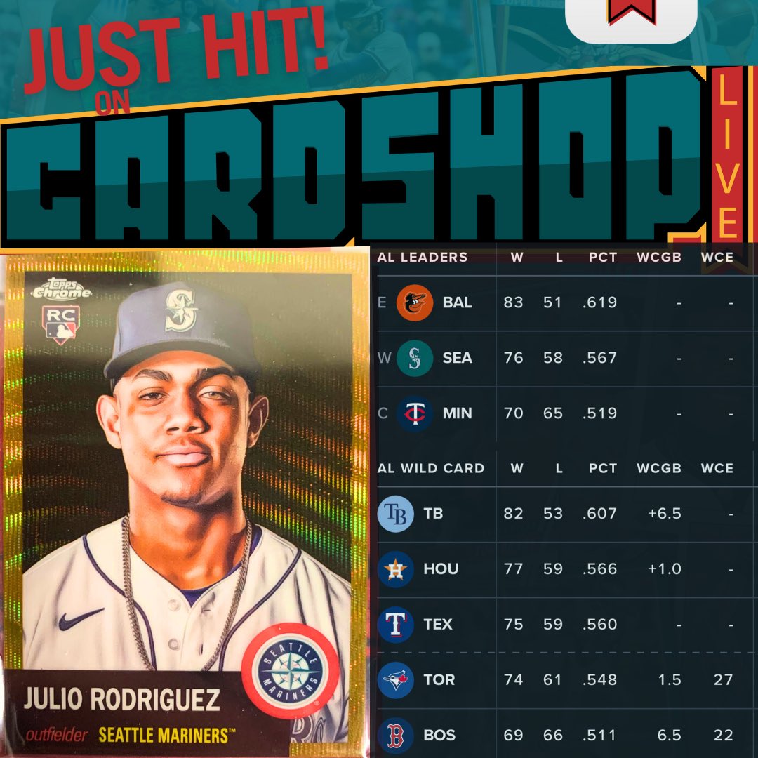 thecardshoplive's tweet image. 🔱 SEATTLE GOLD 🔱 
Julio Rodriguez and the @Mariners charged ahead in the AL West race. 

⚾️ Who is taking #1 seed in 
the American League? ⚾️

/50 Gold Wave #JRod
2022 @Topps Chrome Platinum Anniversary @MLB

#juliorodriguez #goldvinyl #baseballcards #whodoyoucollect #thehobby