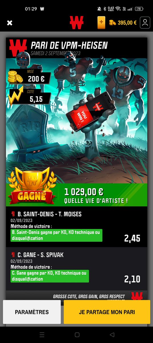 2 week qu'on encaisse fort ! Merci aux MMA FR vous régaler ce soir  🔥🔥
#TeamParieur <a href="/WinamaxSport/">Winamax Sport 🔞</a>