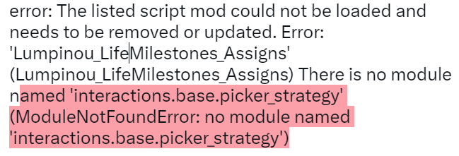 fa80481e6d5845a's tweet photo. @lumpinou Hi! i have just updated my game and im having troubles with Memory Panel Mod, this is the error, Do U know whats is the reason? Tnku! https://t.co/DLnC1bGorn
