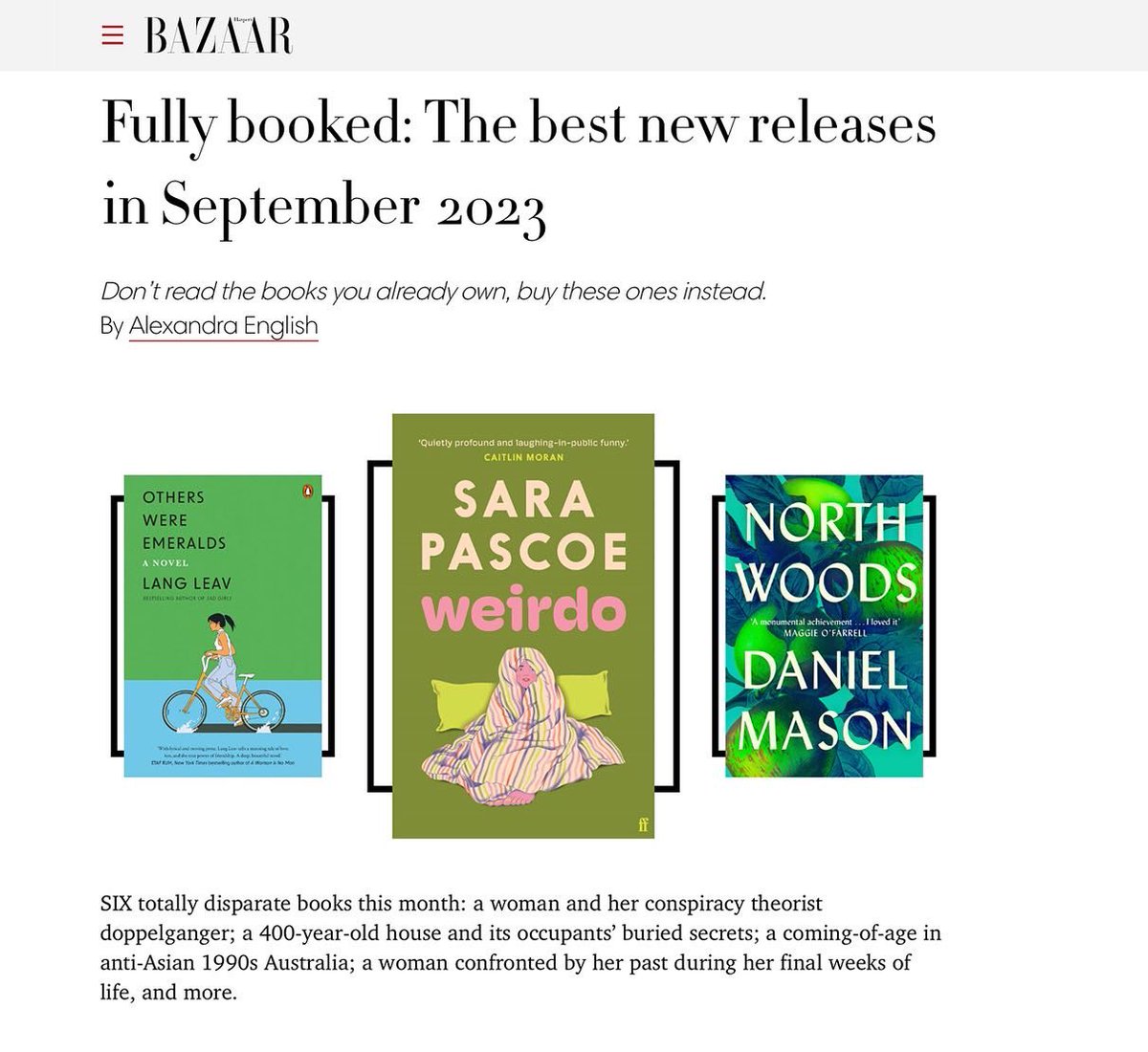 Thank you Harpers Bazaar for featuring Others Were Emeralds in your list of best new releases for September 💚💙 harpersbazaar.com.au/september-2023…