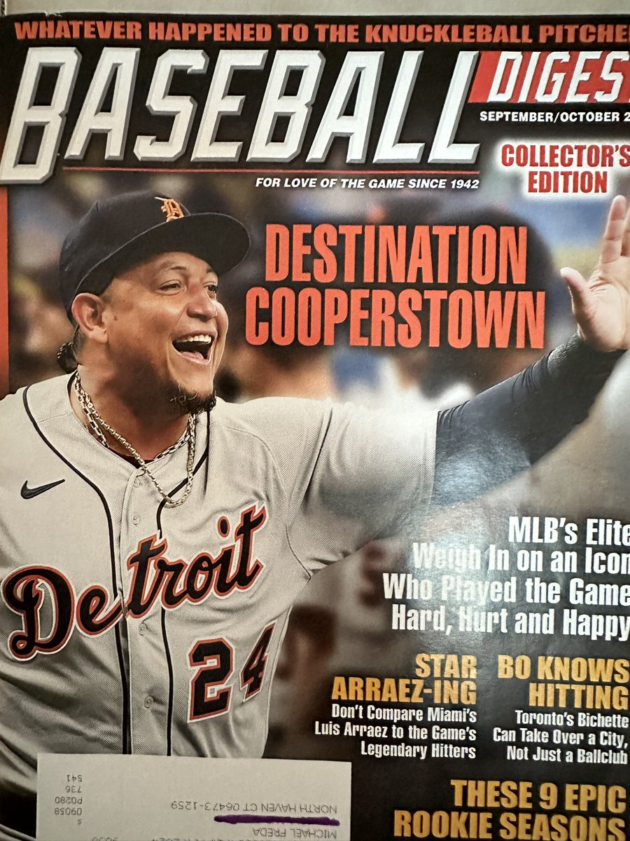 MichaelFreda17's tweet photo. @MLB @MiguelCabrera This month’s Baseball Digest says it best…. #BaseballDigest @tigers https://t.co/SINmwbd7lf