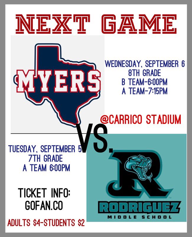 CoachShawD's tweet photo. Myers next week game info!
#ShoreSide #Myers #LilRyan #BuildingChampions @SonsOfMyers @Coach_Fox3 @Bodemc11 https://t.co/OmiNiCcADl