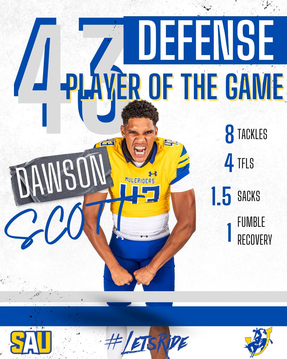 CONGRATS to DE Dawson Scott, our Defensive Player Of The Week in our Week 1 #VICTORY over Southeastern Oklahoma #LetsRide #Khabib