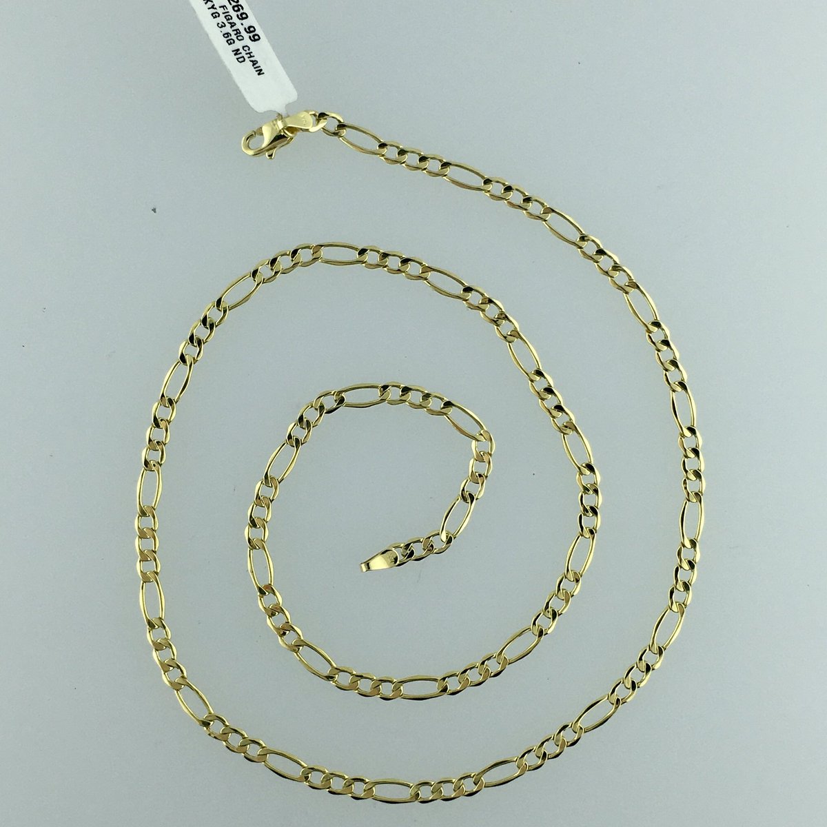 Available now! 20 inch long figaro chain! 3.6 grams and 3.5mm wide! Only $269.99! #pawnshop #oakland #sanfrancisco #sf #bayarea #sfbayarea #eastbay #pawnshopfinds #pawnshopdeals #bestcollateral #gold #goldchain #figarochain