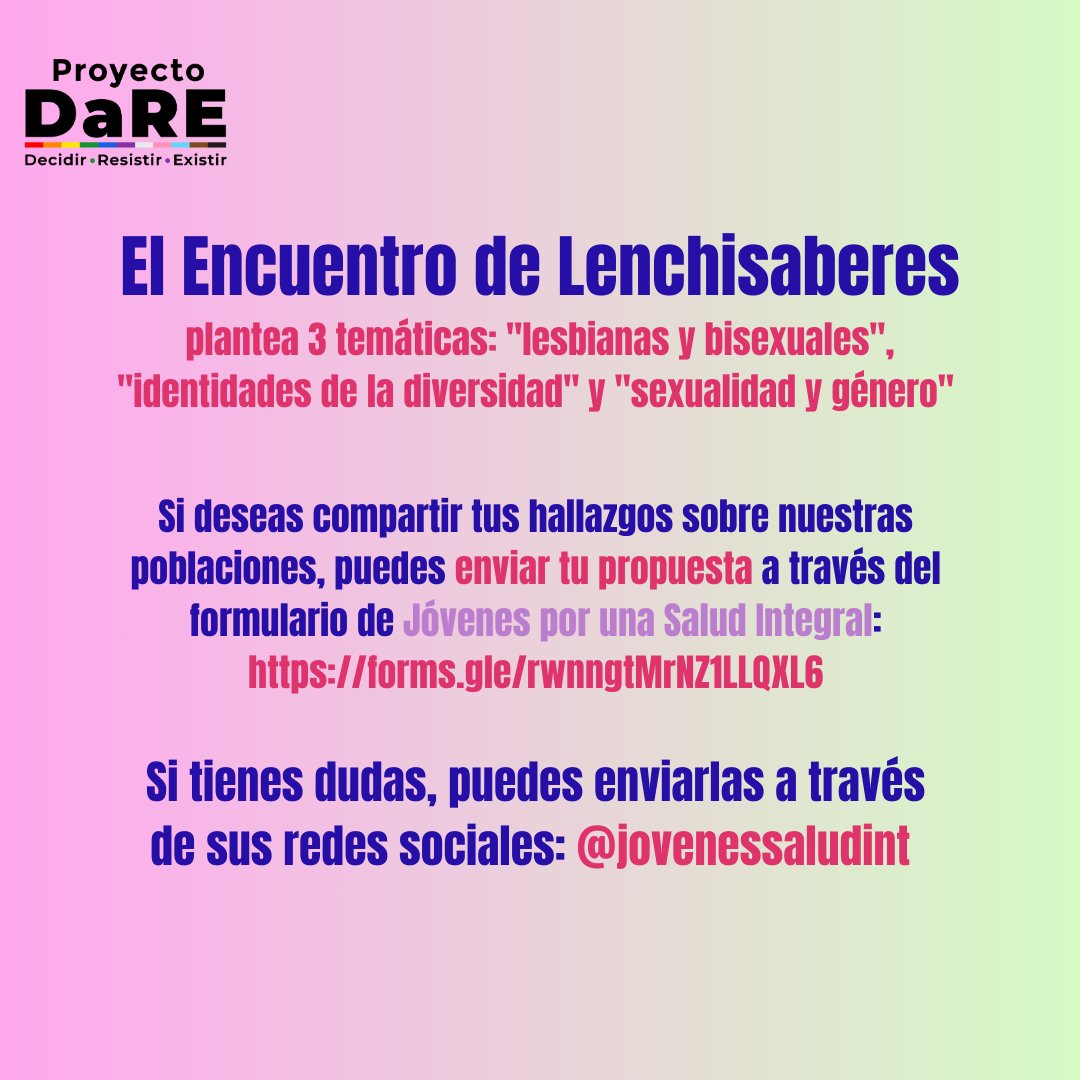 ¿Qué saberes te gustaría conocer y compartir sobre #lesbianas, #bisexualas y mujeres de la diversidad? Te compartimos esta convocatoria para el 1er Ciclo de Lenchisaberes de @jovenessaludint, que se llevará a cabo este mes en el Ágora Café de CDMX.