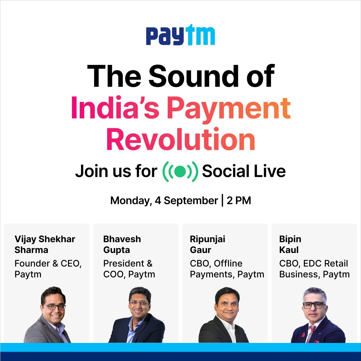 Paytm's tweet photo. Get ready! We have some exciting announcements coming your way!

🗓️Sept 4th, 2023
⏲️2:00 PM

Register now: https://t.co/4GDHUFNeaO

#Paytm #PaytmKaro #PaytmSeUPI https://t.co/lrI3viOVyb