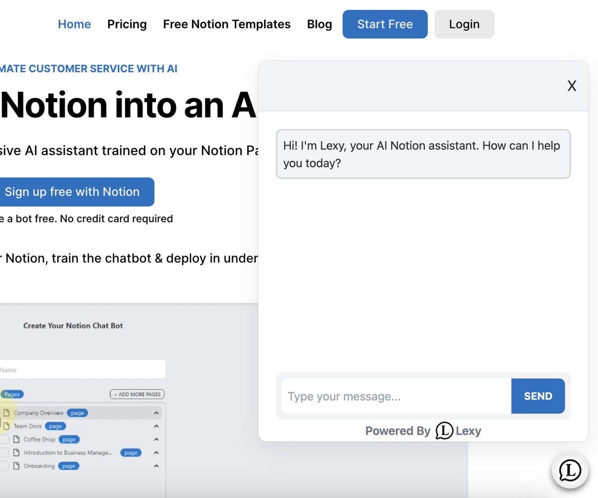 Weekly update for <a href="/LexyChat/">Lexy</a> 

1. Public API

You can get lexy chat response remotely with API calls!

docs.lexy.so/docs/get-start…

2. Lexy to Website

You can have lexy chat bot on your site now! We have it installed on our site!