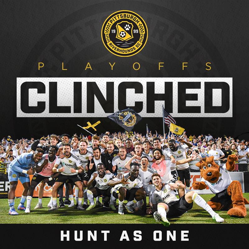 RiverhoundsSC's tweet photo. 🎇 It's official!

For the sixth straight year, we've got our spot in the @USLChampionship playoffs booked!

#HOUNDTAHN https://t.co/MBSUxhTBko