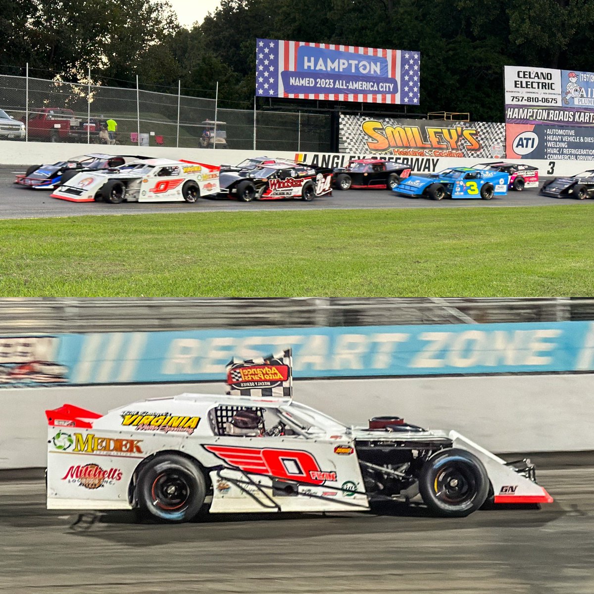 ChaseBurrow00's tweet photo. From green flag to checkered flag! My first Modified win @LangleySpeedway #FlyinZero #AHRacecars https://t.co/VConGwOeT8