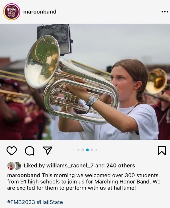 soccerCorinth's tweet photo. Something cool: 

Rachel Williams got to feature w/  @maroonband today as she was selected to participate in their Marching Honor Band at halftime of the Mississippi State football game. 

Got to watch her with my own two eyes! She sounded great playing State’s fight song! 💯 https://t.co/OD7WWBPcFH