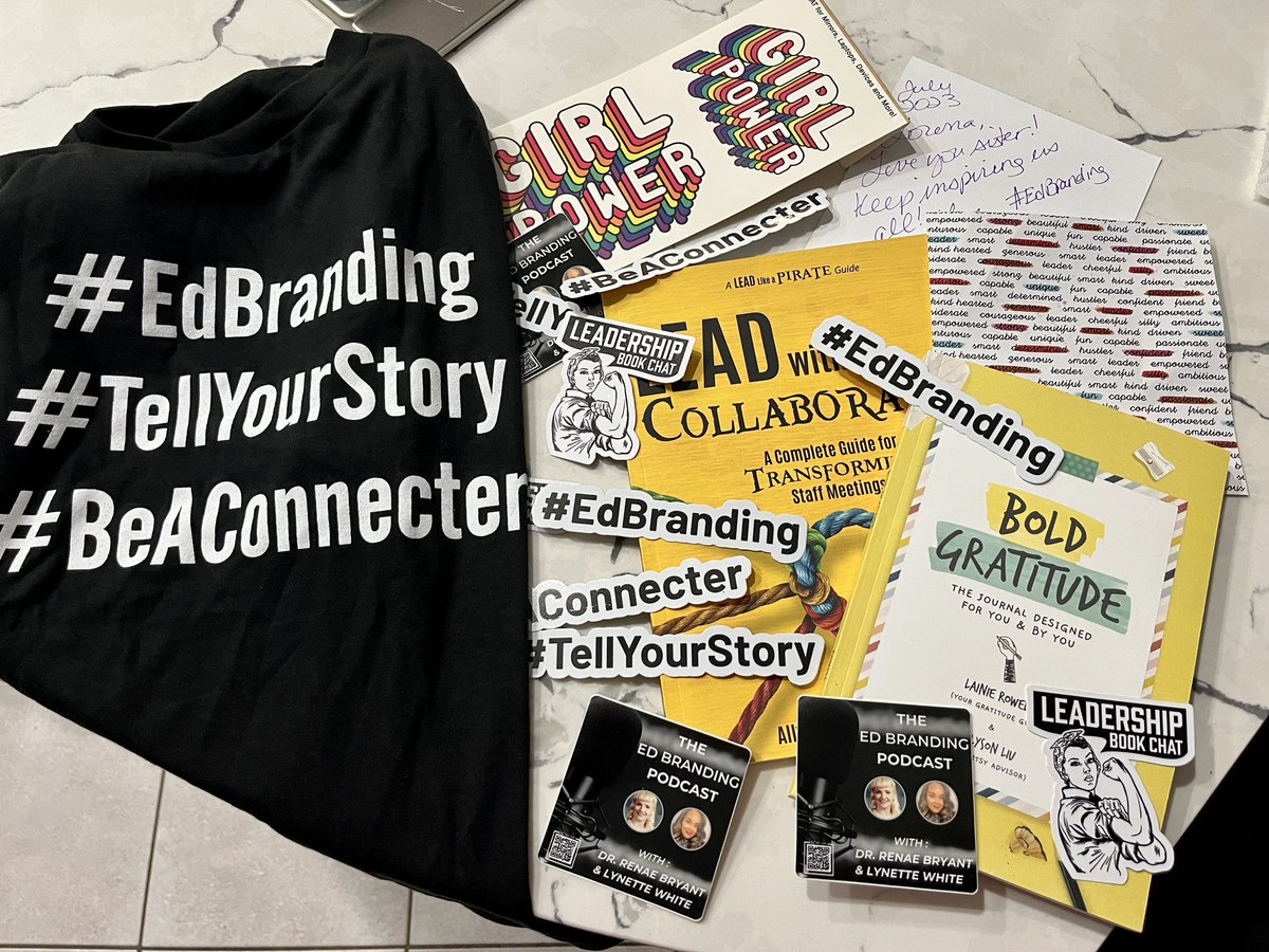 Late post: Last week I got an amazing surprise! It was a Christmas gift in August! 🎁🤩
Thank you @DrRenaeBryant! So excited for the books, shirt & awesome stickers! 🙌🏼
#LeadWithCollaboration
#EdBranding #BeAConnecter #EvolvingWithGratitude
#BoldGratitude 
@lynettewsocial