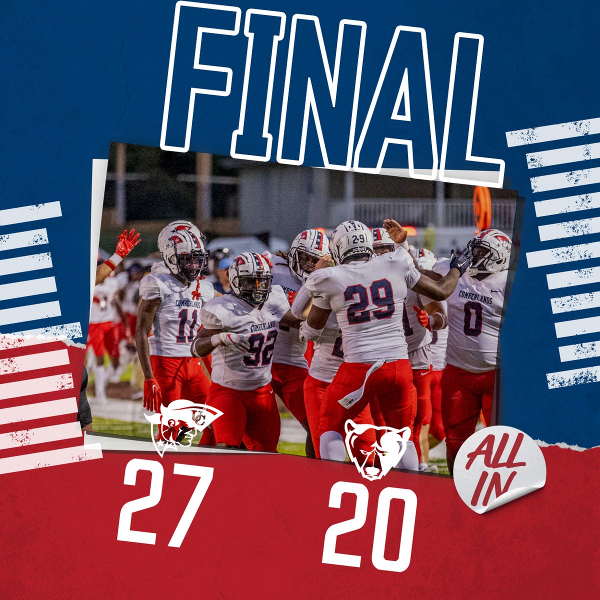 UC comes from behind to take down UPIKE, moving 2-0 in the year!! 

Jay Roberts throws for 140 yards and 2 TD's while Darius James scored one rushing and receiving TD each. #ALLIN #OneBigTeam