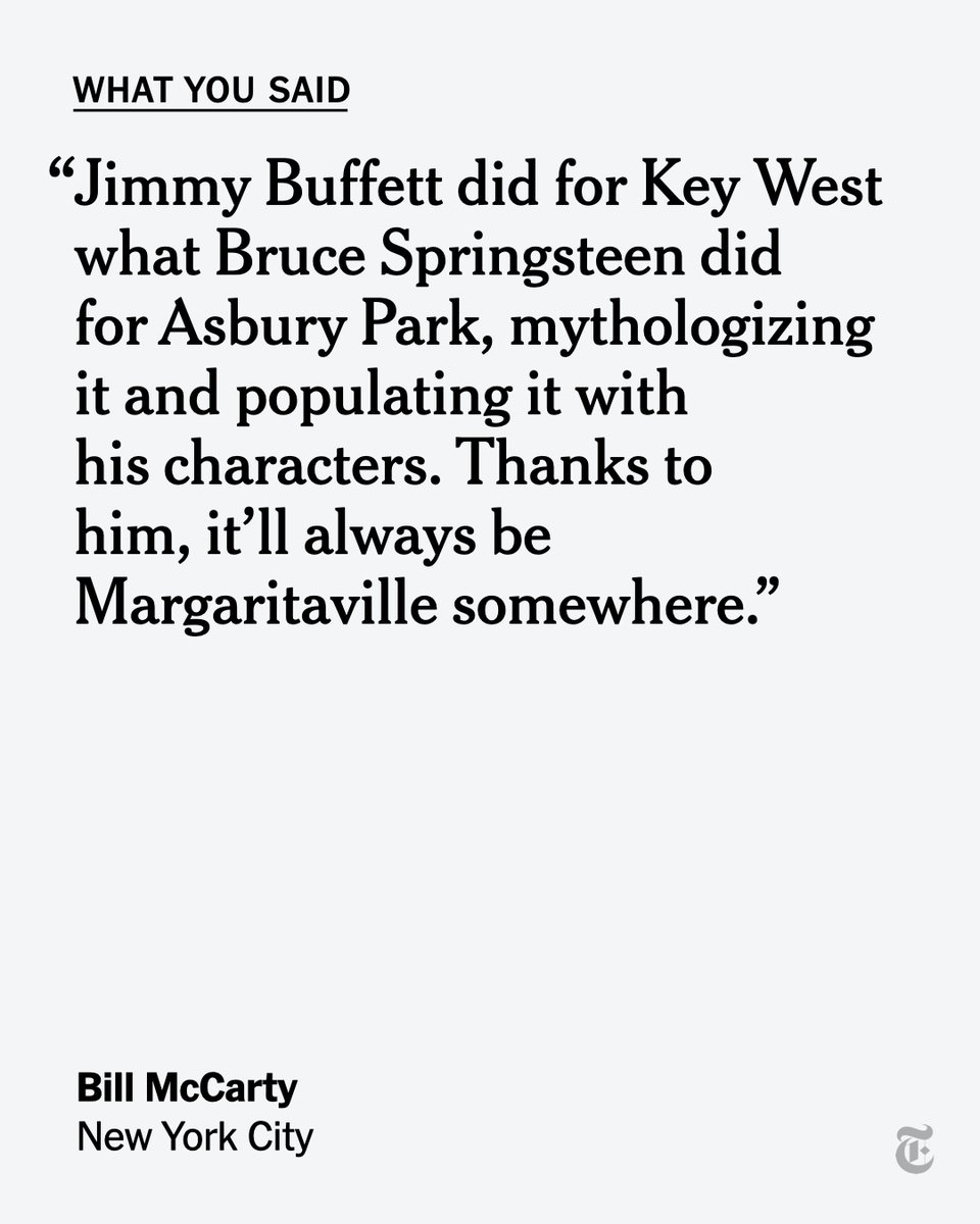 Readers reacted to the news of Jimmy Buffett’s death and shared their own memories of the singer whose brand of escapism on hits like “Margaritaville” made him a folk hero. Read more here: nyti.ms/3qUmF7v
