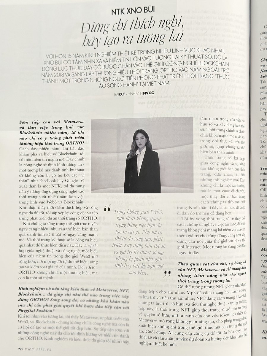 xnobui's tweet photo. Excited to delve into the future of digital fashion with @ELLEmagazine VN 

'The future is now—don't just adapt; create it.' #DigitalFashion https://t.co/FCLIcSHrjL