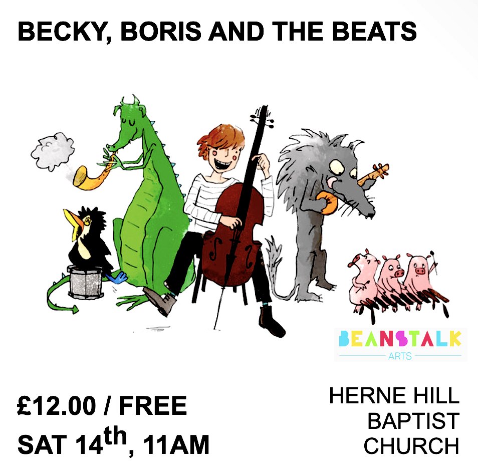For our #FamilyEvent 15 we have Becky, Boris and the Beats, houseband for @beanstalkarts Sat 14 Oct. Get set for songs about Boris the Bird, reluctant dragons, spiders, the Big Bad Wolf himself & Cinderella’s missing shoe! Adults £12 but bring kids FREE! hernehillfestival.org/programme/2023…