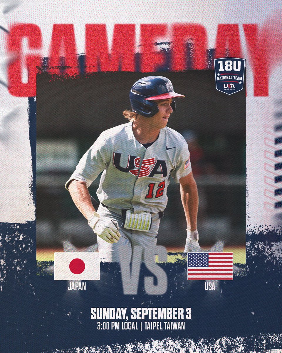 Big game today. 🆚 Japan 🇯🇵 ⏰ 3:00 p.m. local/3:00 a.m. ET 🏟️ Tianmu Baseball Stadium 📍 Taipei, Taiwan 📰 bit.ly/Preview-USAvJPN 📺 bit.ly/Watch-USAvJPN 📈 bit.ly/U18-LiveStats