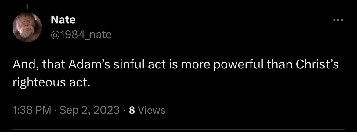 Eutrapeliamuse's tweet photo. The perfect poster child for #Provisionism. 
Who gonna tell him about Christ?
#secondAdam #imputation https://t.co/a5NkdkIzVf